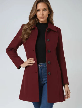 Women's Long Coat Button-Front Closure Versatile Styling Layering Outerwear