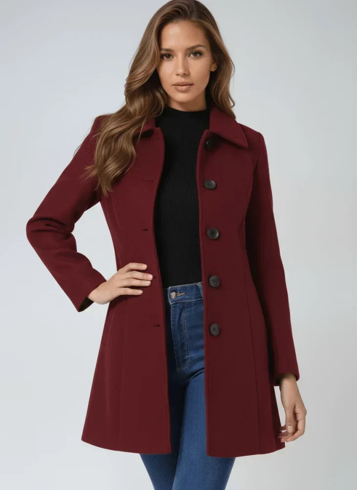 Women's Long Coat Button-Front Closure Versatile Styling Layering Outerwear