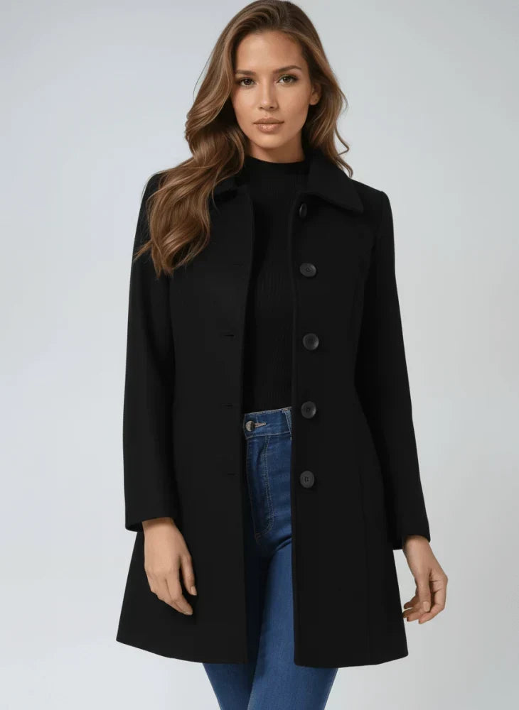 Women's Long Coat Button-Front Closure Versatile Styling Layering Outerwear