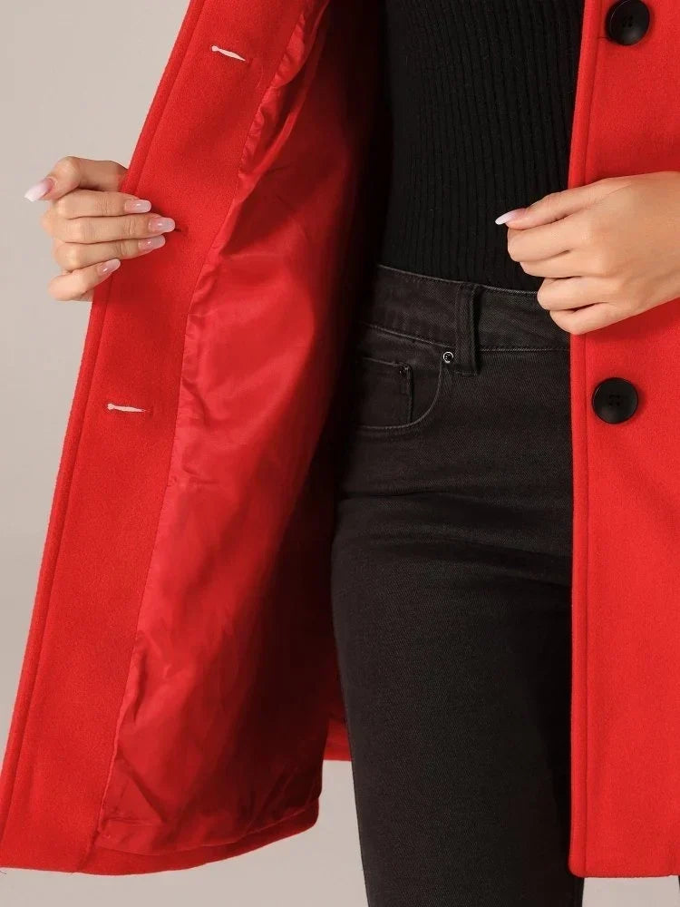 Women's Long Coat Button-Front Closure Versatile Styling Layering Outerwear