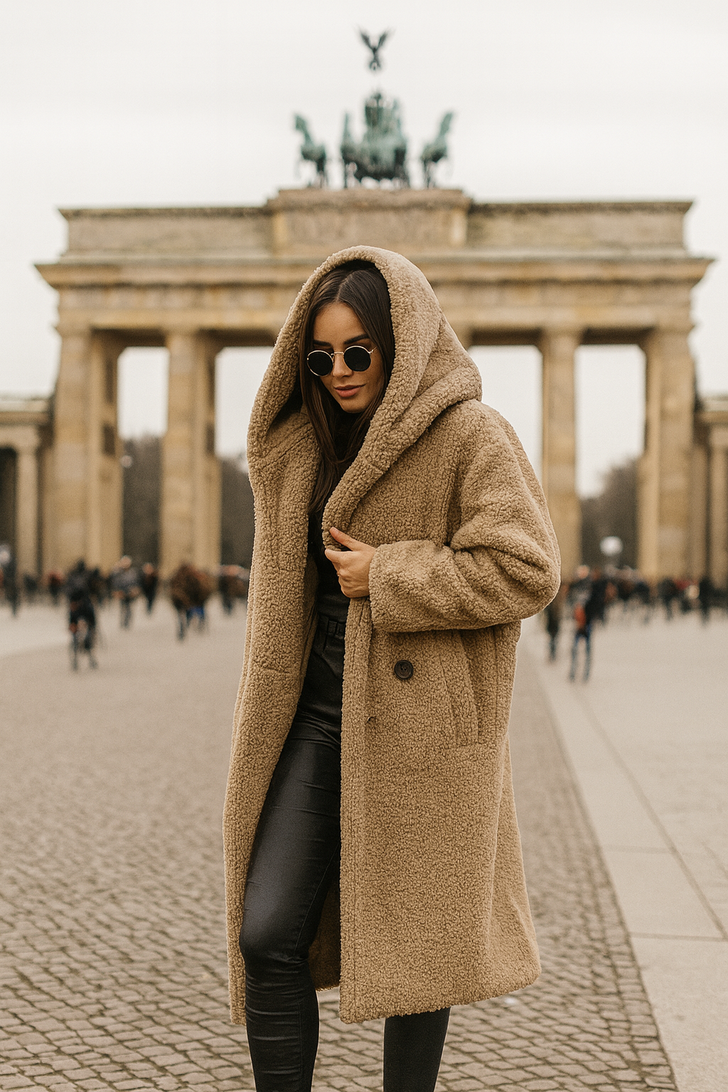 Women's Elegant Long Coat Hooded Faux Fur Styling Chic Layering