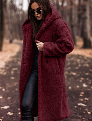 Women's Elegant Long Coat Hooded Faux Fur Styling Chic Layering
