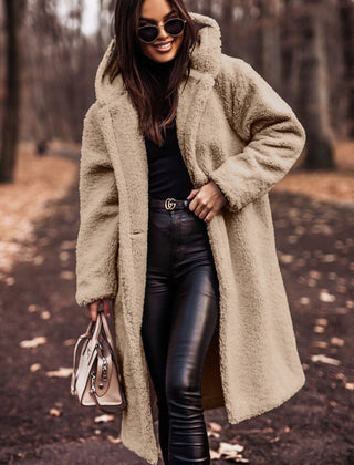 Women's Elegant Long Coat Hooded Faux Fur Styling Chic Layering