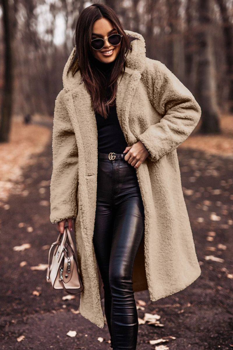 Women's Elegant Long Coat Hooded Faux Fur Styling Chic Layering