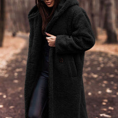 Women's Elegant Long Coat Hooded Faux Fur Styling Chic Layering