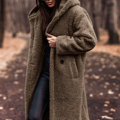 Women's Elegant Long Coat Hooded Faux Fur Styling Chic Layering