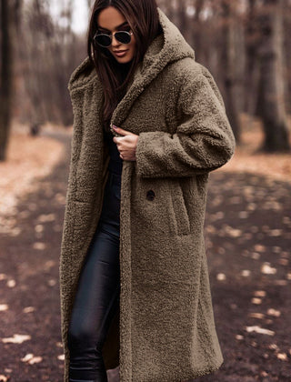 Women's Elegant Long Coat Hooded Faux Fur Styling Chic Layering