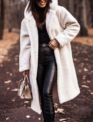 Women's Elegant Long Coat Hooded Faux Fur Styling Chic Layering