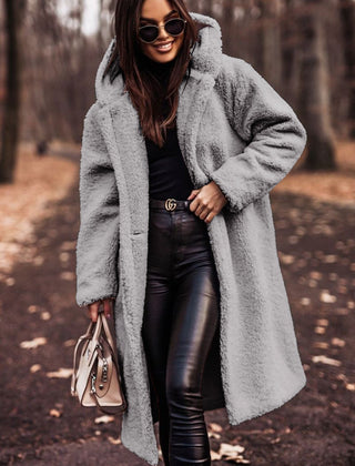 Women's Elegant Long Coat Hooded Faux Fur Styling Chic Layering
