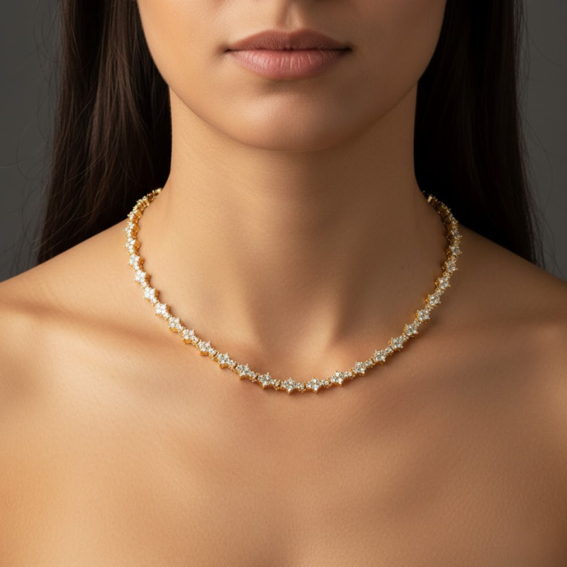 Women's Gold Cluster Tennis Necklace Statement Jewellery Jewelry Gift for Women Weddings Parties Prom and Everyday Wear