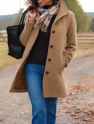 Women's Elegant Long Coat Tailored Fit Double-Breasted Classic Styling