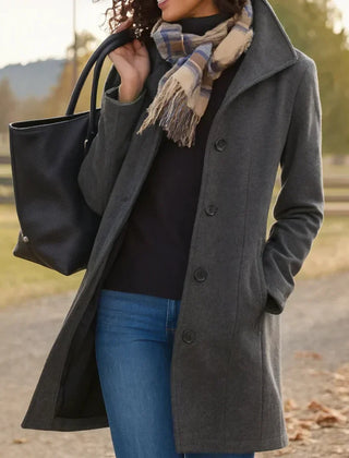 Women's Elegant Long Coat Tailored Fit Double-Breasted Classic Styling