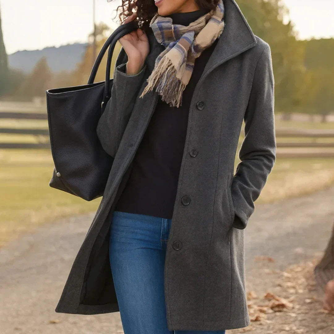Women's Elegant Long Coat Tailored Fit Double-Breasted Classic Styling