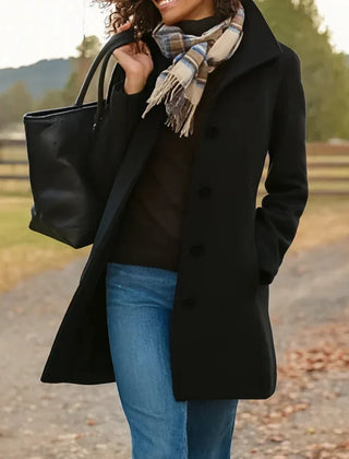 Women's Elegant Long Coat Tailored Fit Double-Breasted Classic Styling