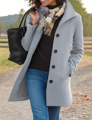 Women's Elegant Long Coat Tailored Fit Double-Breasted Classic Styling