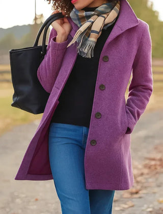 Women's Elegant Long Coat Tailored Fit Double-Breasted Classic Styling