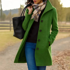 Women's Elegant Long Coat Tailored Fit Double-Breasted Classic Styling