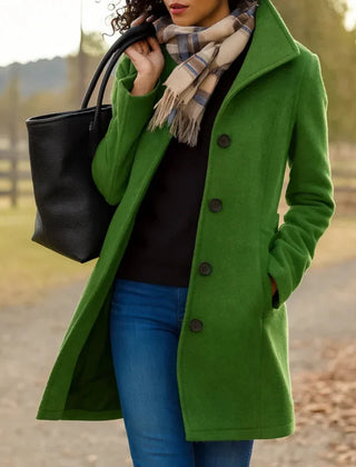 Women's Elegant Long Coat Tailored Fit Double-Breasted Classic Styling