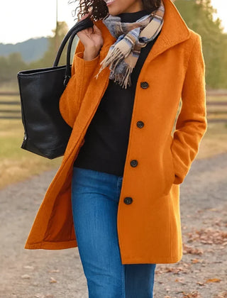 Women's Elegant Long Coat Tailored Fit Double-Breasted Classic Styling