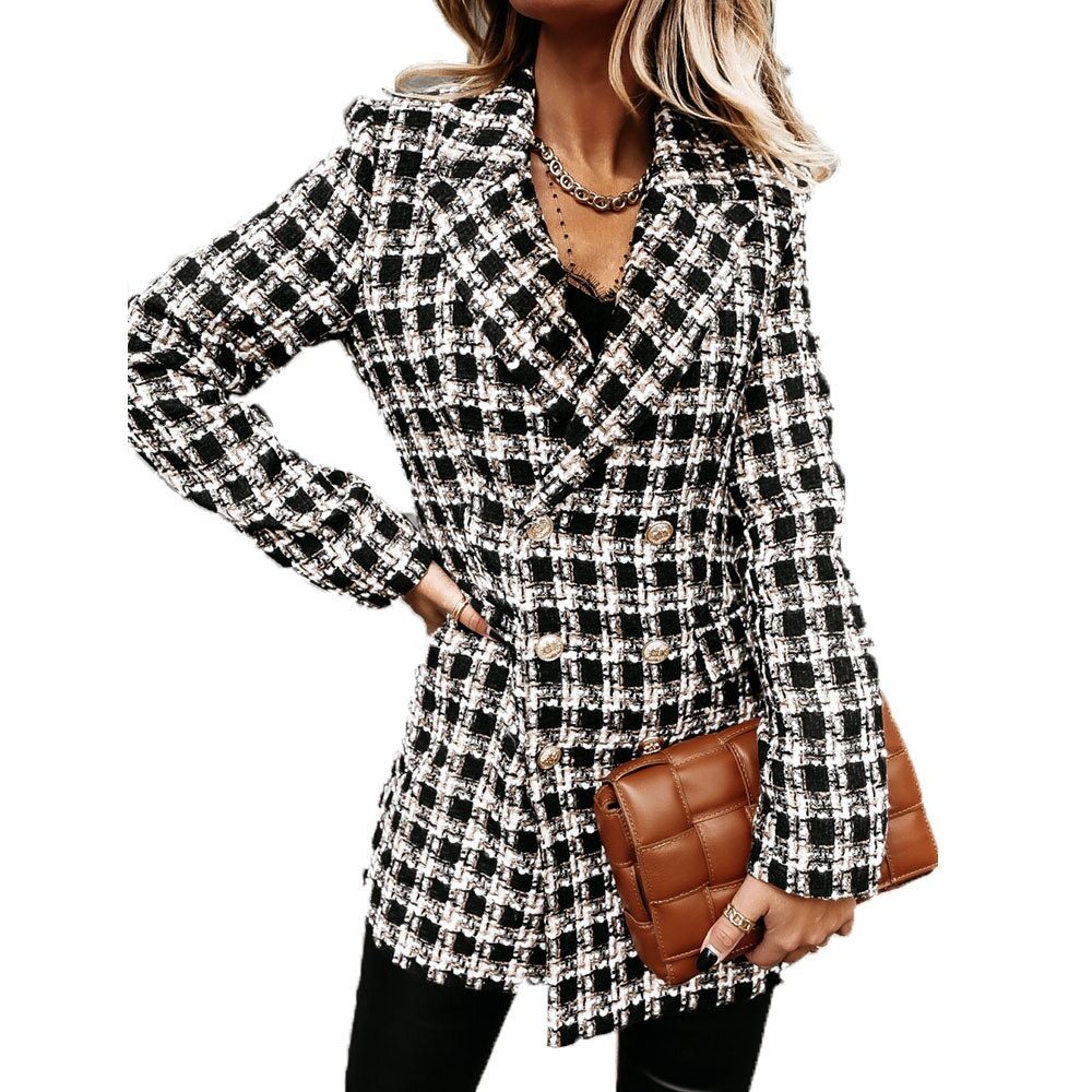 Women's Double-Breasted Blazer Jacket Tailored Fit Long Sleeve Classic Office