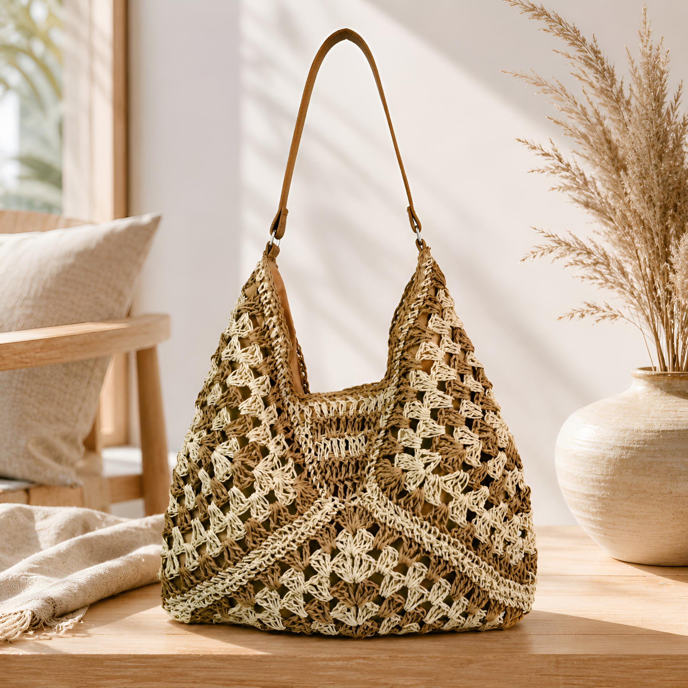 Women's Woven Straw Shoulder Summer Hobo Bag Purse for Work Travel Holidays Shopping Commutes and Everyday Use