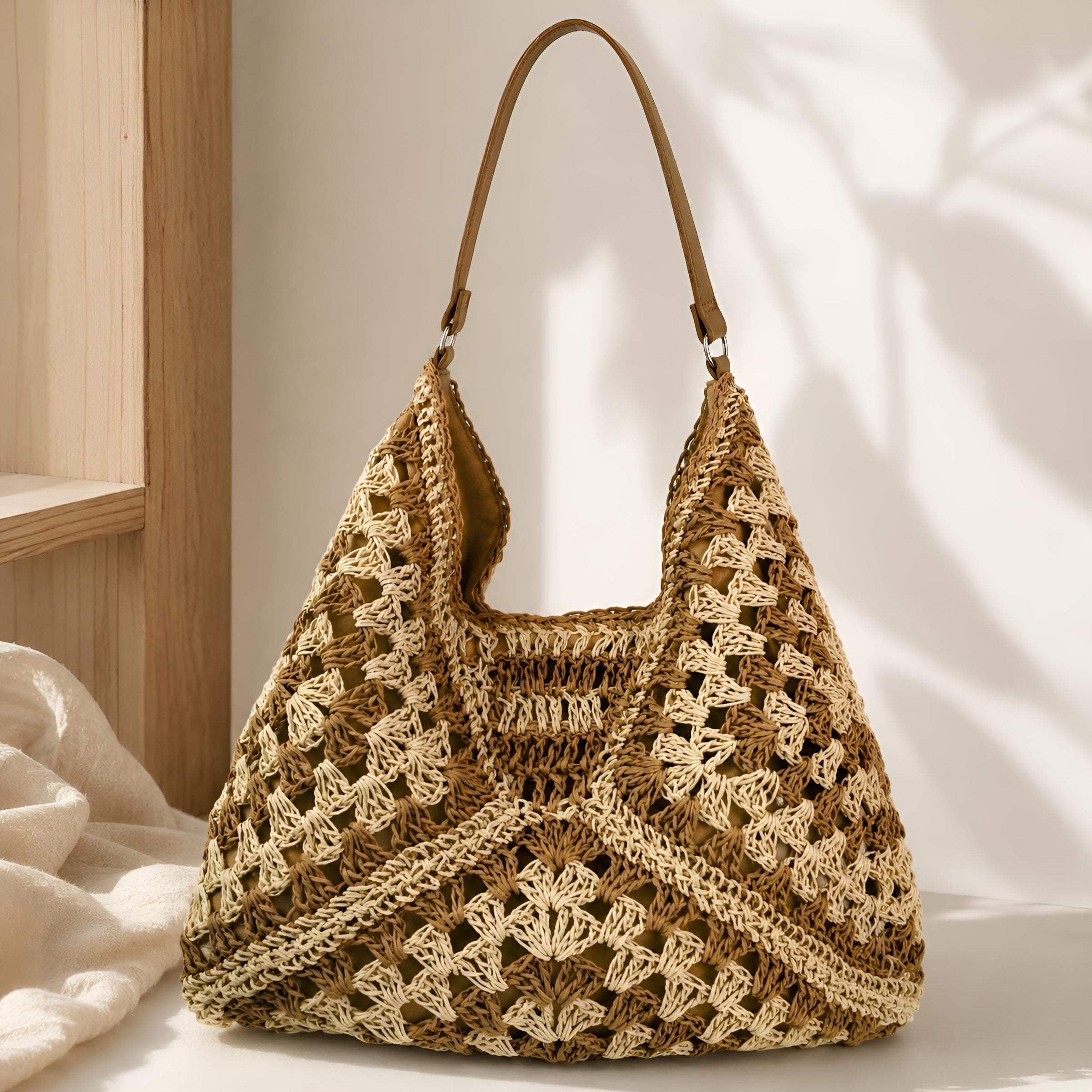Women's Woven Straw Shoulder Summer Hobo Bag Purse for Work Travel Holidays Shopping Commutes and Everyday Use