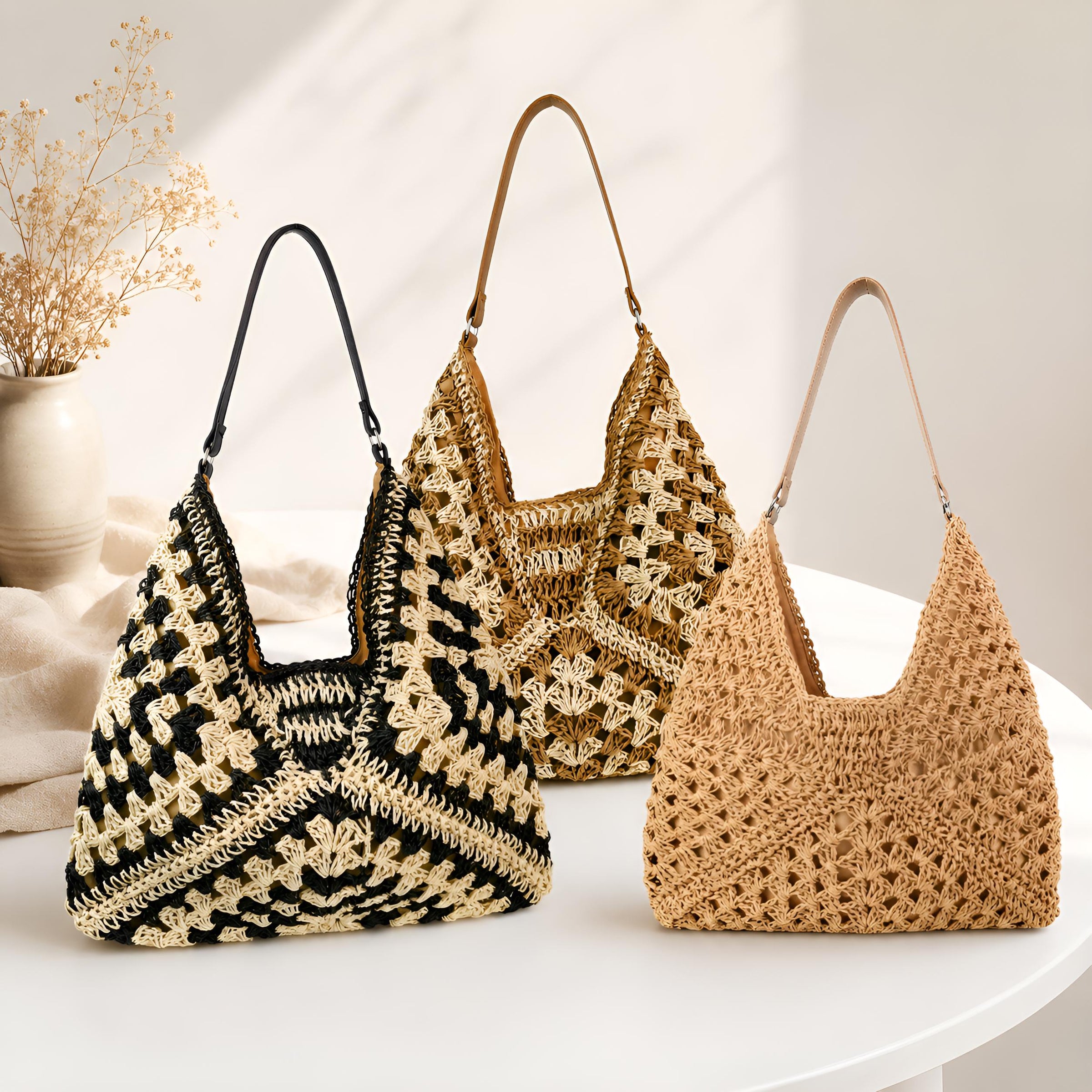 Women's Woven Straw Shoulder Summer Hobo Bag Purse for Work Travel Holidays Shopping Commutes and Everyday Use