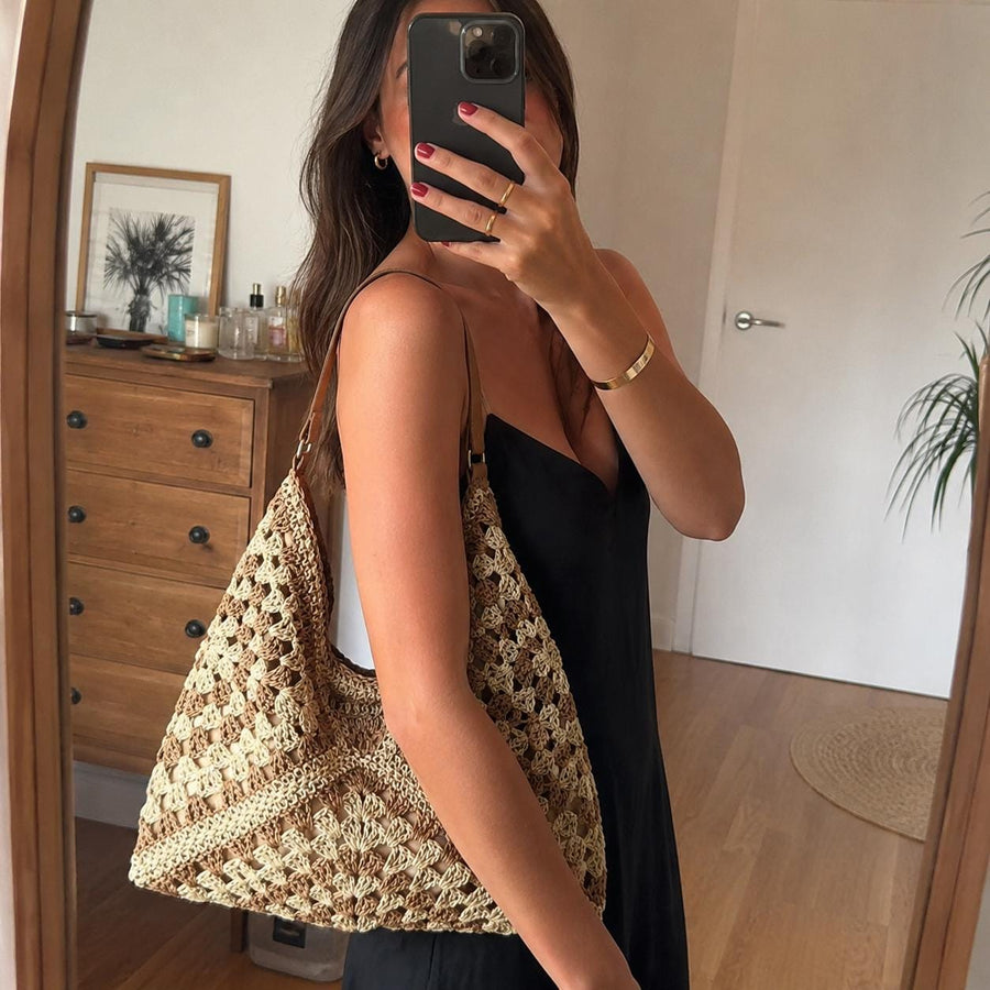 Women’s Stylish Woven Straw Shoulder Bag | Summer Hobo Bag