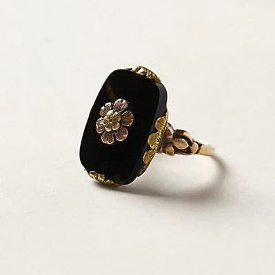 Women's Gold Black Stone Ring Statement Jewellery Jewelry Gift for Women Weddings Parties Prom and Everyday Wear