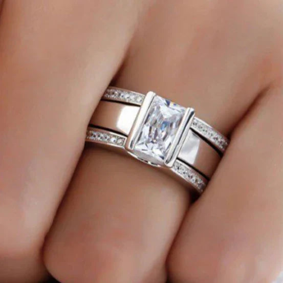 Women's White Gold Inlaid Glass Ring Statement Jewellery Jewelry Gift for Women Weddings Parties Prom and Everyday Wear