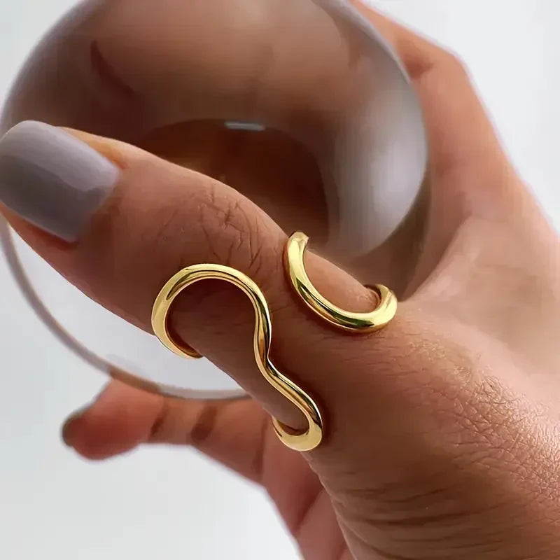 Women's Gold Irregular Wavy Ring Statement Jewellery Jewelry Gift for Women Weddings Parties Prom and Everyday Wear