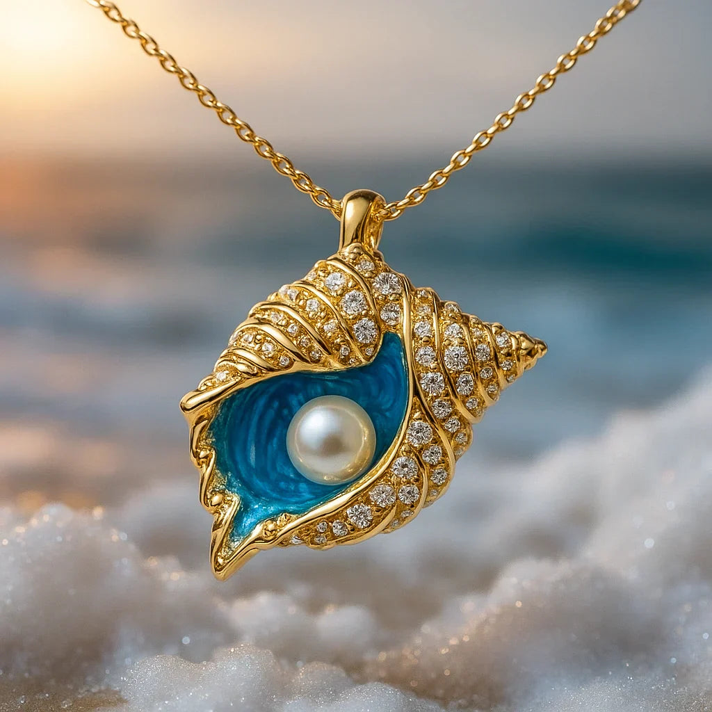 Women's Gold Pearl Seashell Necklace Statement Jewellery Jewelry Gift for Women Weddings Parties Prom and Everyday Wear
