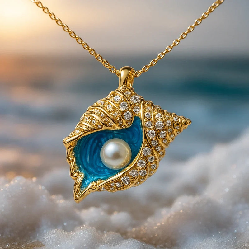 Women's Gold Pearl Seashell Necklace Statement Jewellery Jewelry Gift for Women Weddings Parties Prom and Everyday Wear