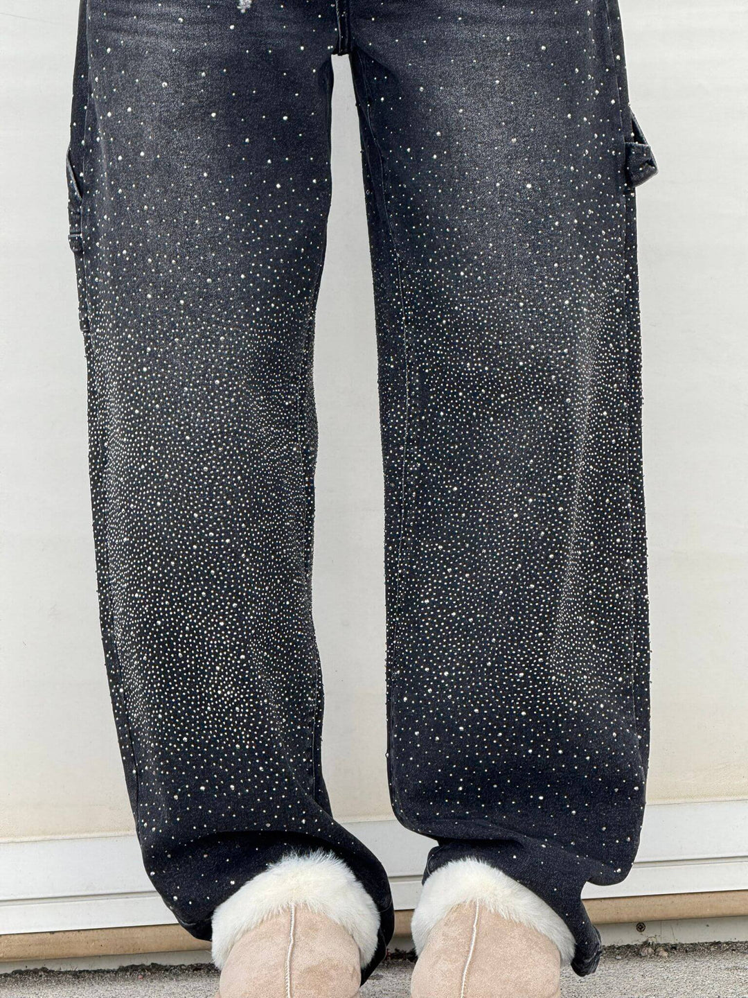 Women’s High-Waisted Straight Leg Jeans | Vintage Denim Style with Crystal Accents