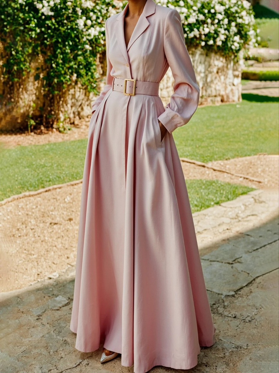 Women's Elegant Pleated Blazer Midi Dress Tailored Fit Long Sleeve Stylish Occasion