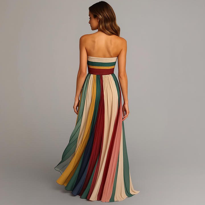 Women’s Colorful Pleated Maxi Dress | Strapless Summer Style