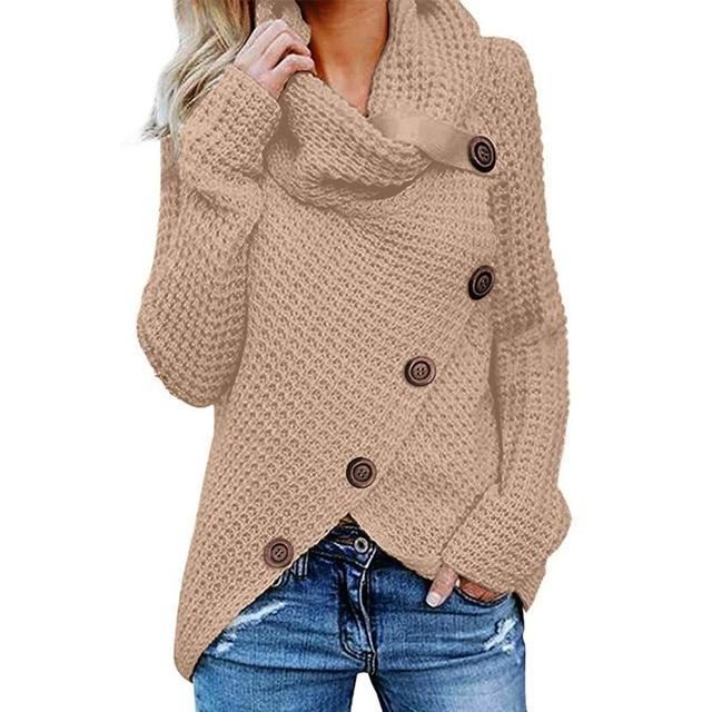 Women's Oversized Chunky Knit Cardigan Cowl Neck Button Closure Cozy Layering