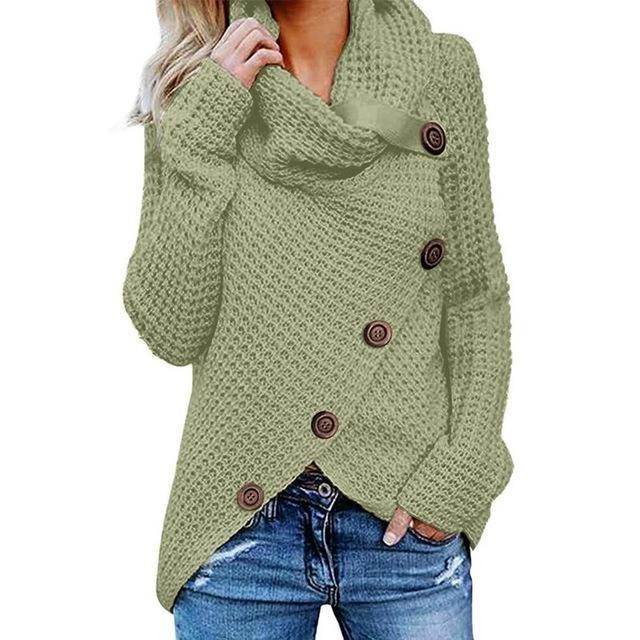 Women's Oversized Chunky Knit Cardigan Cowl Neck Button Closure Cozy Layering