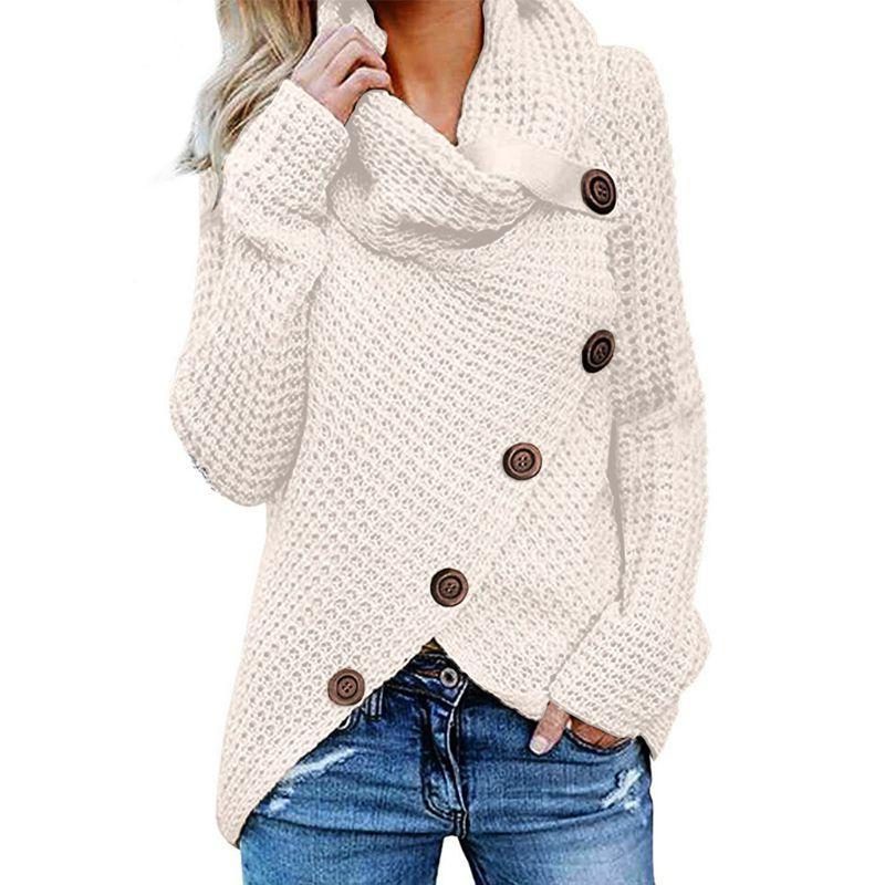 Women's Oversized Chunky Knit Cardigan Cowl Neck Button Closure Cozy Layering