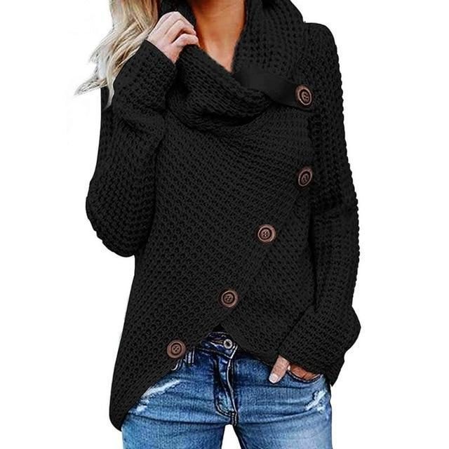 Women's Oversized Chunky Knit Cardigan Cowl Neck Button Closure Cozy Layering