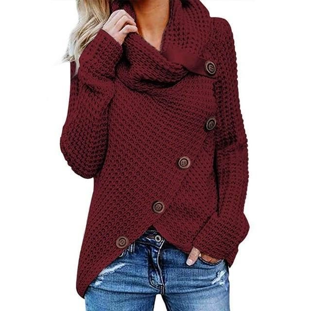Women's Oversized Chunky Knit Cardigan Cowl Neck Button Closure Cozy Layering