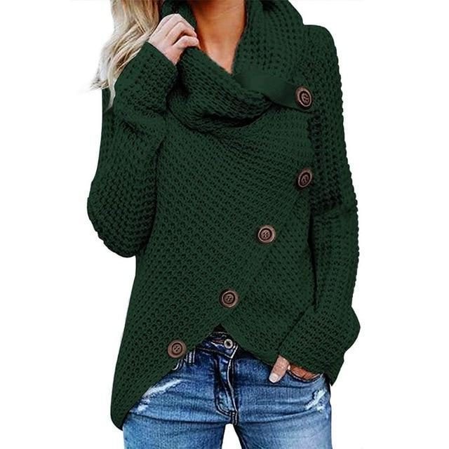 Women's Oversized Chunky Knit Cardigan Cowl Neck Button Closure Cozy Layering