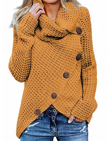 Women's Oversized Chunky Knit Cardigan Cowl Neck Button Closure Cozy Layering