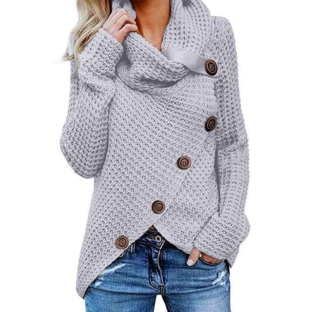 Women's Oversized Chunky Knit Cardigan Cowl Neck Button Closure Cozy Layering