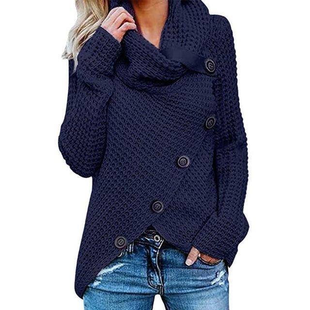 Women's Oversized Chunky Knit Cardigan Cowl Neck Button Closure Cozy Layering