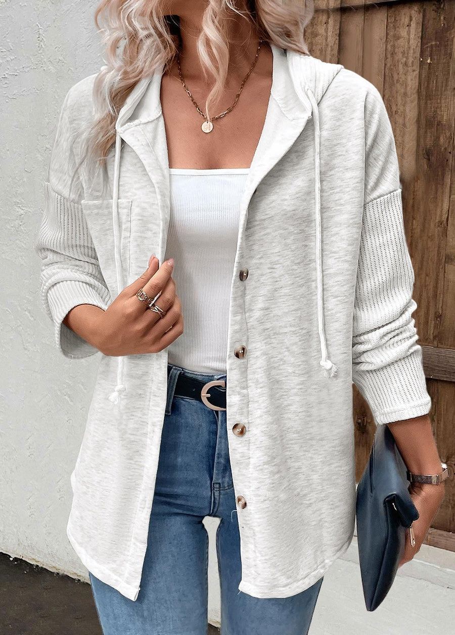 Women's Hooded Sweatshirt Long Sleeve Button Placket Casual Everyday Wear