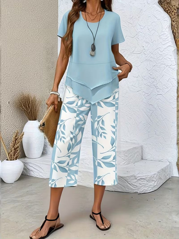 Women’s Summer Leaf Print Two Piece Set | Casual Chic