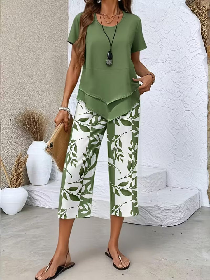 Women’s Summer Leaf Print Two Piece Set | Casual Chic