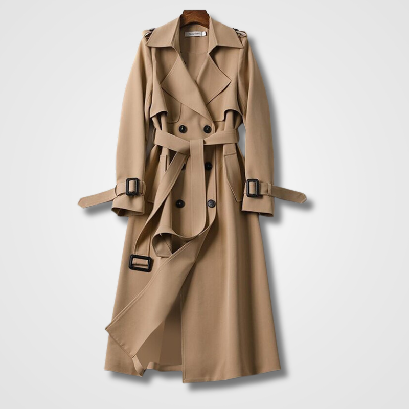 Women's Classic Trench Coat Double-Breasted Long Sleeve Stylish Outerwear