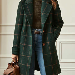 Women's Retro Plaid Tweed Coat Lapel Design Classic Fit Stylish Outerwear